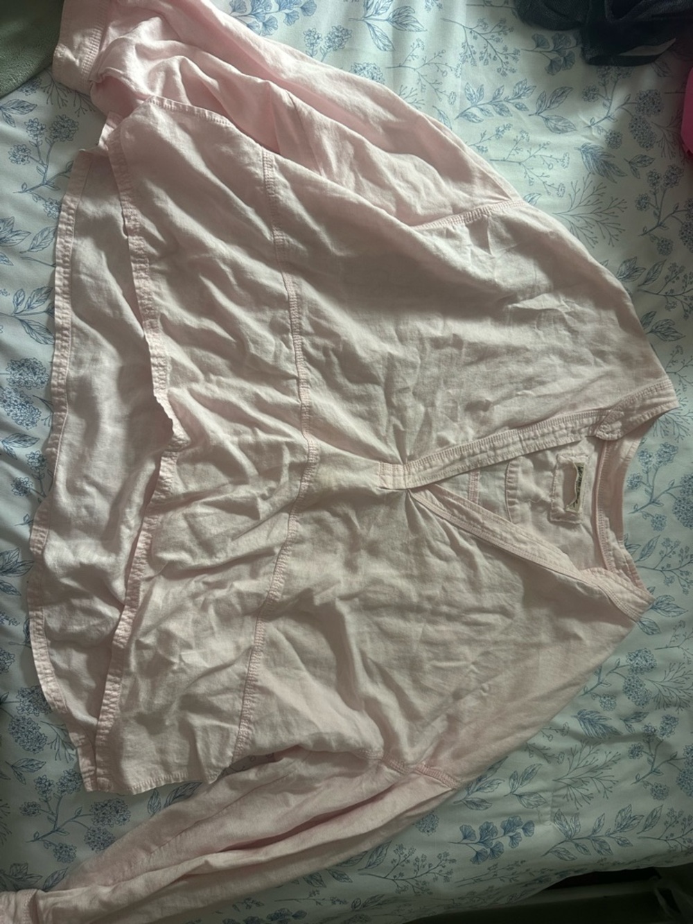 Free People Pale Pink Long Sleeve V-Neck Top